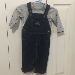 Dark blue with gray long sleeve overalls turtle